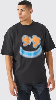Oversized Verweven Tropics Smiley T-Shirt, Black - L