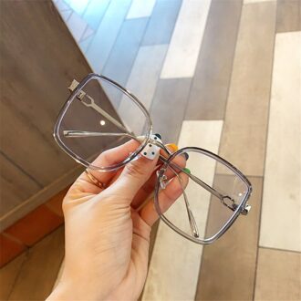 Oversized Vierkante Bril Vrouwen Eenvoudige Stijl Grote Frame Brillen Vrouwelijke Transparant Elegante Spektakel Grijs