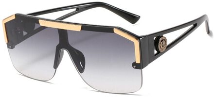 Oversized Vierkante Zonnebril Mannen Vrouwen Mode Luxe Vierkante Metalen Vintage Grote Frame Randloze Zonnebril 02