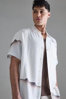 Oversized Viscose Blur Paper Burnt Overhemd Met Korte Mouwen, White - L