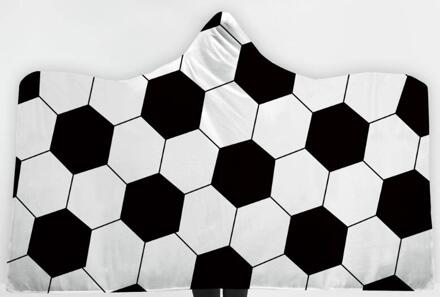 Oversized Voetbal Patroon Hooded Sherpa Deken Zachte Gedrukt American Football Fans Mantel 150cmX130cmCHILD zwart