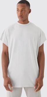 Oversized Wash Cut Off Sleeves T-Shirt, Light Grey - M