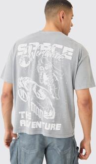 Oversized Wash Space Graphic T-Shirt, Grey - L
