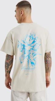 Oversized Worldwide Bloemen T-Shirt Met Print, Ecru - XL
