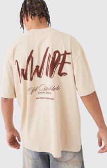 Oversized Worldwide T-Shirt Met Print, Sand - L