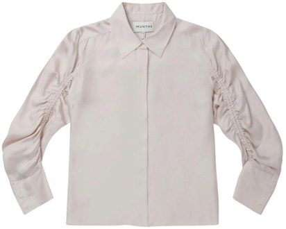 Oversized zijden blouse met mouwdetail Munthe , Beige , Dames - XL