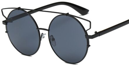 Oversized Zonnebril Voor Vrouwen Ronde Lens Cat Eye Frame Legering Metalen Zonnebril Vrouwelijke Spiegel 1