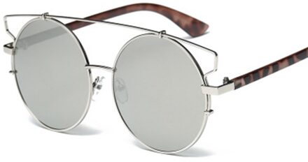 Oversized Zonnebril Voor Vrouwen Ronde Lens Cat Eye Frame Legering Metalen Zonnebril Vrouwelijke Spiegel 4