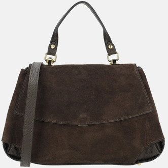 overslag handtas suede donkerbruin