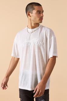 Overszied Limited 3D Embroidered Burnout Mesh T-Shirt, White
