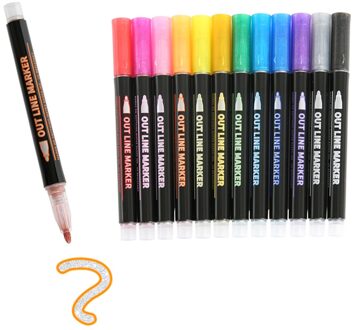 Overzicht Metallic Markers, dubbele Lijn Magic Shimmer Verf Pennen Set Van 12 Voor Kids Volwassenen Tekening Art Handtekening Coloring Journal