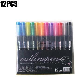 Overzicht Metallic Markers, Dubbele Lijn Shimmer Journal Volwassenen Pennen 12 Handtekening Tekening Kleuren Van Art Verf Set Voor O4M2