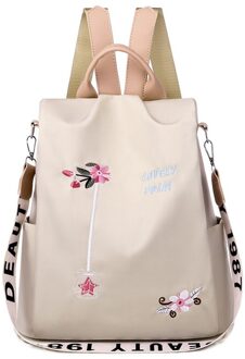 Oxford Vrouwen Rugzak Elegante Bloemen Borduren Schooltassen Waterdicht Vrouwelijke Rugzakken Tienermeisjes Beige
