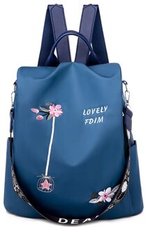 Oxford Vrouwen Rugzak Elegante Bloemen Borduren Schooltassen Waterdicht Vrouwelijke Rugzakken Tienermeisjes blauw
