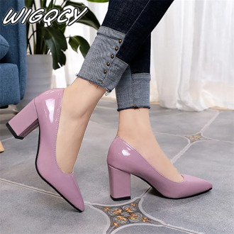 oymlg 2020 Women's High Heels Sexy Bride Party mid Heel Pointed toe Shallow mouth High Heel Shoes Women shoes big size 35-43