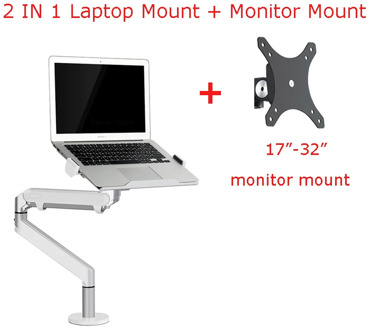 OZ-1S Aluminum 2 in 1 Mount 12-17 inch Laptop Holder + 17-32 inch Monitor Holder Gas Strut Arm Desktop Support Bracket Load 8kgs