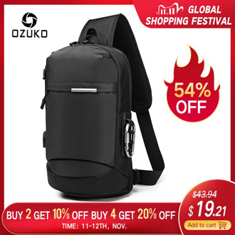 OZUKO Crossbody Bags for Men Fashion Messenger Sling Bag Male Waterproof Short Travel Chest Bag USB Single Shoulder Strap Pack