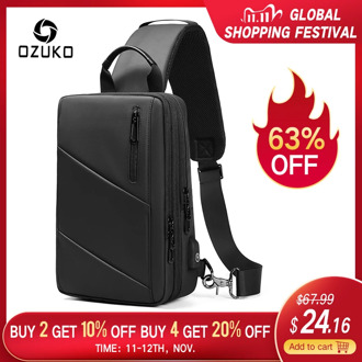 OZUKO Expandable Men Crossbody Bags Multifunction USB Charging Chest Pack Messengers Male Waterproof Shoulder Chest Bag 2020 NEW