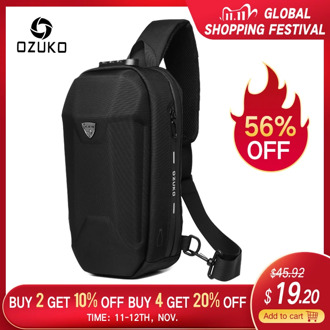 OZUKO Fashion Men Crossbody Bag Multifunction Anti-theft Shoulder Bags Male Waterproof USB Charge Short Trip Messenger Chest Bag