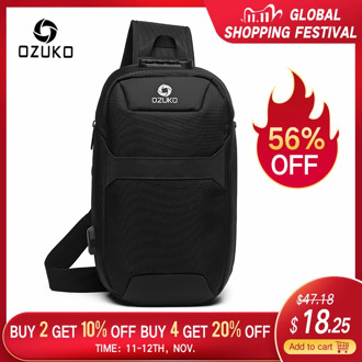 OZUKO Men Anti-theft Crossbody Bags Male Waterproof USB Charging Chest Pack Short Trip Messenger Sling Bag Shoulder Chest Bag