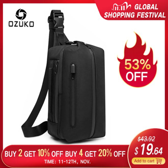 OZUKO Men Crossbody Bag USB Charging Waterproof Sling Bag Outdoor Sports Chest Pack for Teenager Male Messenger Shoulder Bags