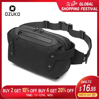 OZUKO Men Outdoor Sports Waist Bag Waterproof Male Chest Bag USB Charging Belt Bag for Men Short Trip Waist Pack Shoulder Bags