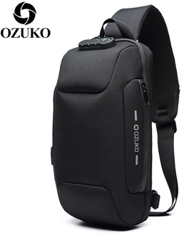 OZUKO Men's Crossbody Chest Bag USB Charging Anti Theft Single Bags for Men Short Trip Pack Male Waterproof Single Bag Bolsos