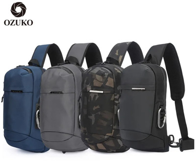 OZUKO Men's One-Shoulder Bag Crossbody Chest Bag Waterproof Large-Capacity Business Multifunction USB Charging Travel Backpack
