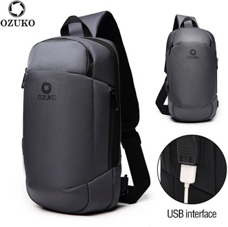 OZUKO Men shoulder bag Multifunction USB Waterproof Crossbody Fashion Male Messenger chest Bag Travel Bags