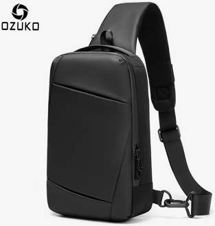 OZUKO Men USB Charging Crossbody Bags Waterproof Messenger Chest Bag Male Short Trip Sling Bag Large Capacity Shoulder Bag Black