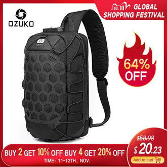 OZUKO Multifunction Men Shoulder Bag Anti-theft Chest Bags for Men Waterproof Sling Messenger Bag Male USB Charge Crossbody Bag