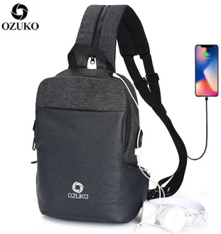 OZUKO Multifunction Shoulder Crossbody Bag Waterproof Messenger Bags Chest Pack Men Fashion Male Chest Bags USB Charging Travel