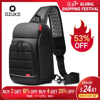 OZUKO Multifunction Waterproof Shoulder Bag Men USB Charging Messenger Bags Male Quality Sling Bag Man Short Trip Crossbody Bag