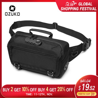 OZUKO New Anti-theft Men Waist Bag Casual Fanny Pack Male Waterproof Travel Waist Bags USB Charging Chest Bag for Cell Phone