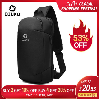 OZUKO New Men Anti Theft Crossbody Bags Fashion Male 9.7inch iPad Messenger Bag USB Charging Shoulder Bag Waterproof Sling Bag