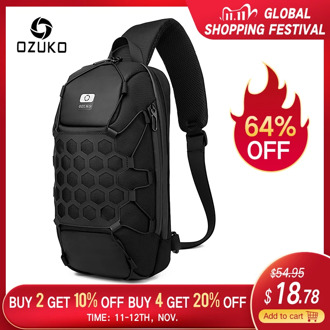 OZUKO New Men Chest Bag Anti Theft Crossbody Bag for Mens USB Charge Sling Bag Outdoor Male Chest Pack Short Trip Messenger Bags