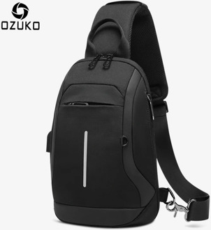 OZUKO New Men Crossbody Bag USB Charging Shoulder Bags Waterproof Male Messenger Bag Men's Casual Sling Bag High Quality Zippers