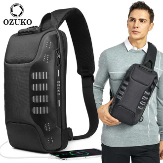 OZUKO New Men Multifunction USB Male Shoulder Bag Waterproof Anti-theft Fashion Sling Messenger Bags Mens Crossbody Chest Pack