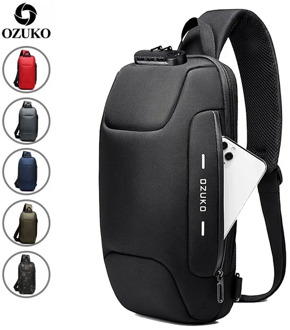 OZUKO New Men's One-Shoulder Bag Travel Backpack Multifunctional Code Lock Waterproof USB Charging Outdoor Sports Chest Bag