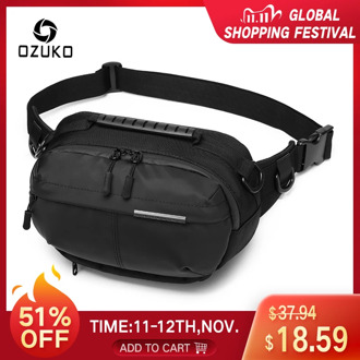 OZUKO Waterproof Men Waist Bag Fashion Chest Pack Male Outdoor Sports Crossbody Bag Short Travel Belt Fanny Pack for Phone Pouch
