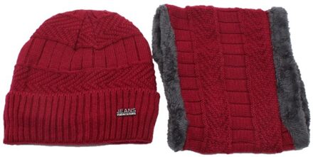 OZyc 2pcs ski cap en sjaal koude warm leer winter hoed voor vrouwen mannen Gebreide hoed Motorkap warme Muts Skullies Mutsen rood wijn