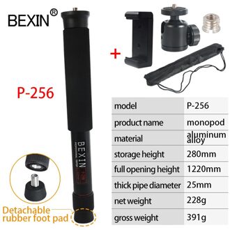 P256 Schieten Monopod Is Flexibel, Lichtgewicht, Draagbare Monopod, aluminium Roterende Telescopische 5-Sectie Cane Voor Slr Camera P256-B