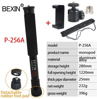 P256 Schieten Monopod Is Flexibel, Lichtgewicht, Draagbare Monopod, aluminium Roterende Telescopische 5-Sectie Cane Voor Slr Camera P256A-A