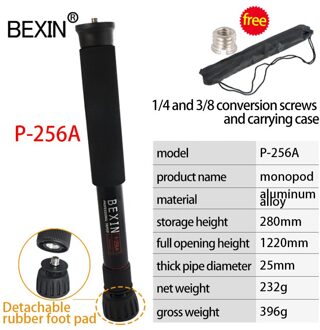 P256 Schieten Monopod Is Flexibel, Lichtgewicht, Draagbare Monopod, aluminium Roterende Telescopische 5-Sectie Cane Voor Slr Camera P256A-B