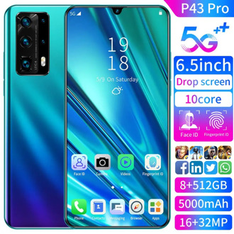 P43 Pro 6.5''HD+ 1080*2320 Universal 5G Cellphones 8GB+512GB 10-Core Android Smartphones 5 Camera 5000mAh MTK6799 Mobile Phone