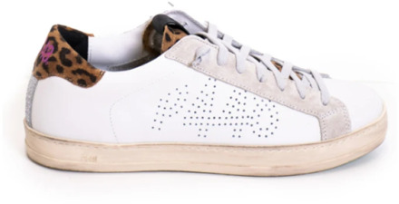 P448 Witte Leren Sneakers met Luipaardprint P448 , Multicolor , Dames - 36 EU