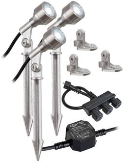 P68123501-3 LED buitenspot, 3 per set, 6.000K roestvrij staal