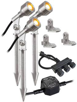 P68123502-3 LED buitenspot, 3 per set, 3.000K roestvrij staal