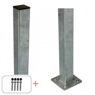 Paal staal met voet gegalvaniseerd incl. schroeven - 4,5 x 4,5 cm Grijs