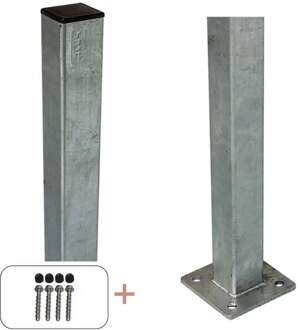 Paal staal met voet gegalvaniseerd incl. schroeven - 4,5 x 4,5 cm Grijs